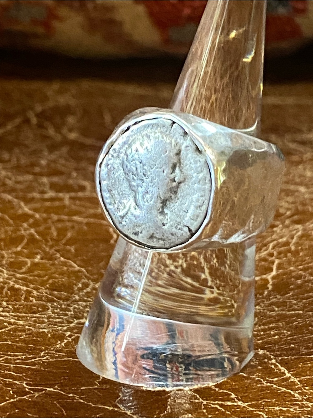 Auth 1st Century Roman Denarius Coin in 925 Hammered Artisan Ring Setting 18g